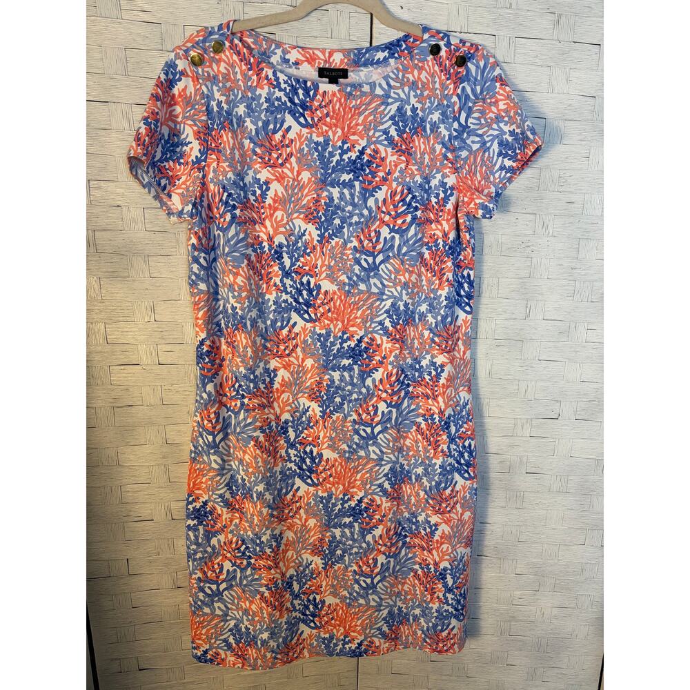 Talbots women's mini dress T-shirt dress coral white‎ blue pink coastal feminine